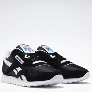 Reebok Classic Leather Nylon Shoes, Size W7.5, Black/White